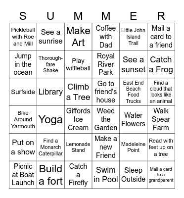 Summer Fun Bingo Card
