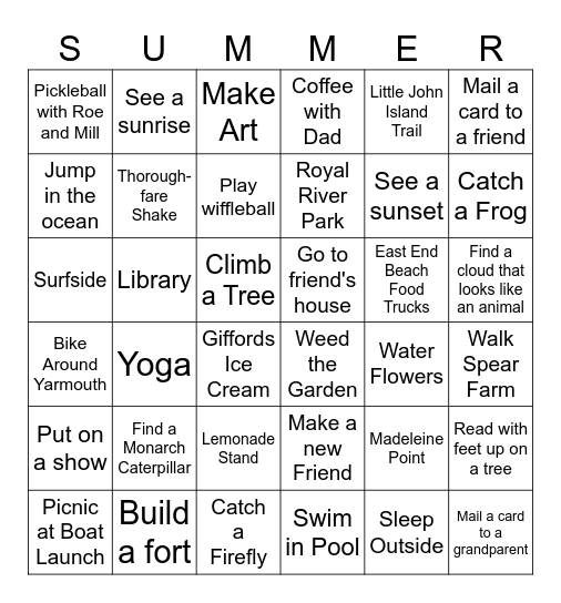 Summer Fun Bingo Card