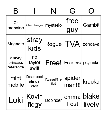 Deadpool&Wolverine Bingo Card