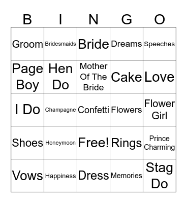 Danielle's Hen Do Bingo Card
