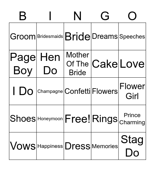 Danielle's Hen Do Bingo Card