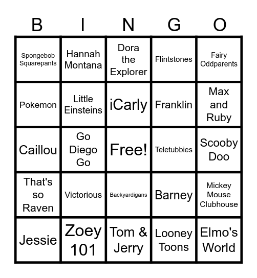 Popular Children' Shows Bingo Card