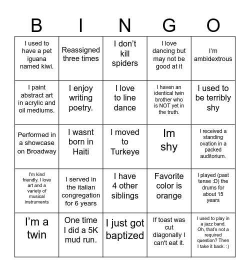 International Food Night Bingo Card