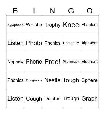 Ph and gh Bingo Card