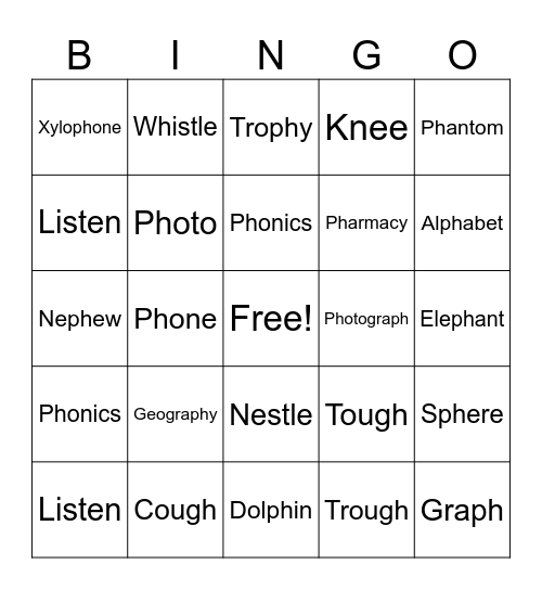 Ph and gh Bingo Card