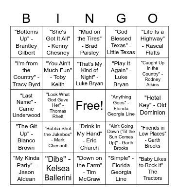 Country Music Bingo Round #3 Bingo Card