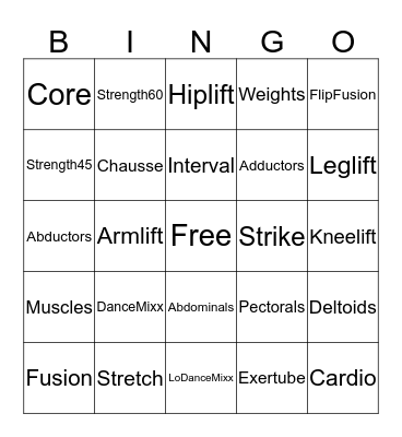 Jazzercise Summer Bingo Card