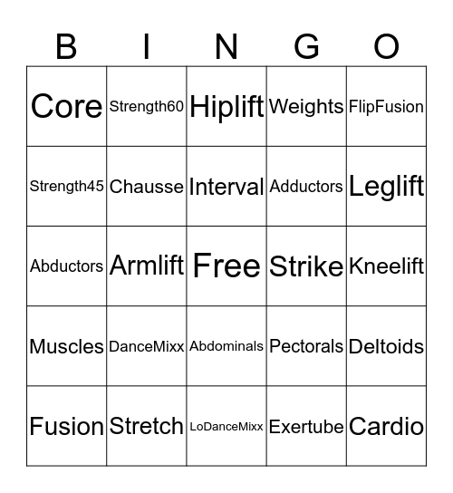 Jazzercise Summer Bingo Card