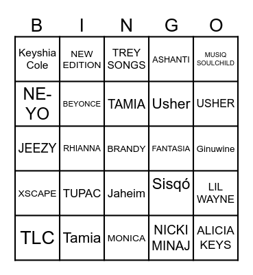 R&B Bingo Card
