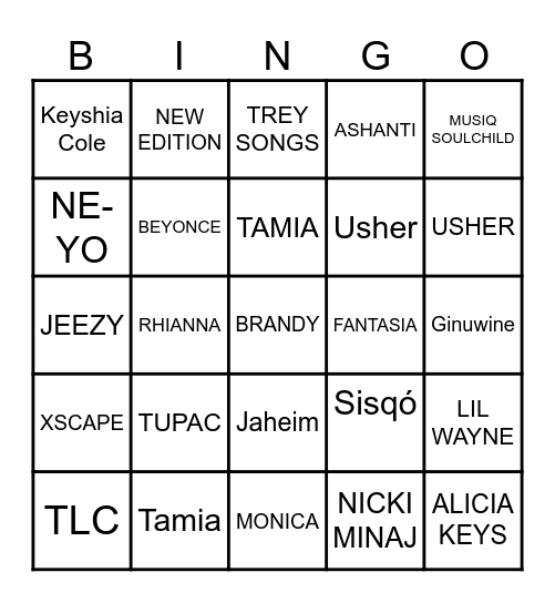 R&B Bingo Card