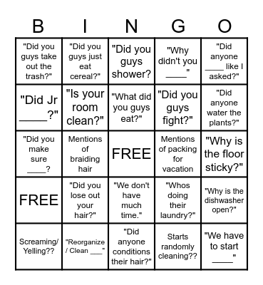 Mom Bingo Card