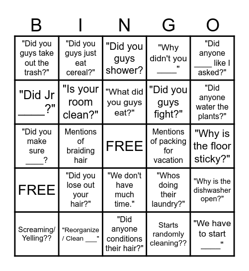 Mom Bingo Card