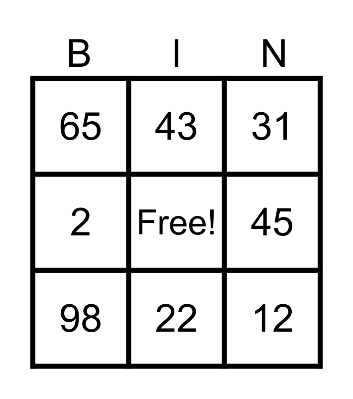 Binary Bingo Card