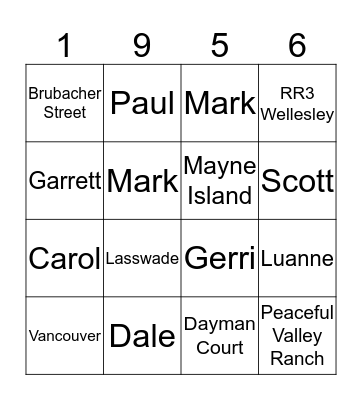 Bill and Blanche Bingo Card