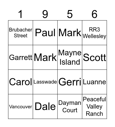 Bill and Blanche Bingo Card