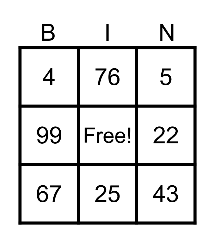 Binary Bingo Card