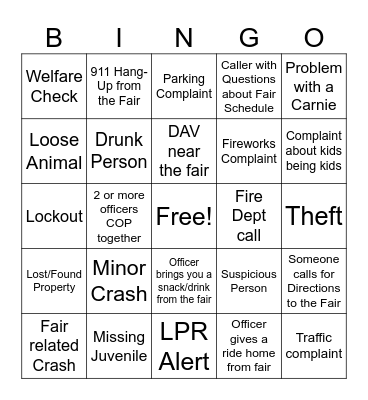 County Fair 2024 Bingo Card