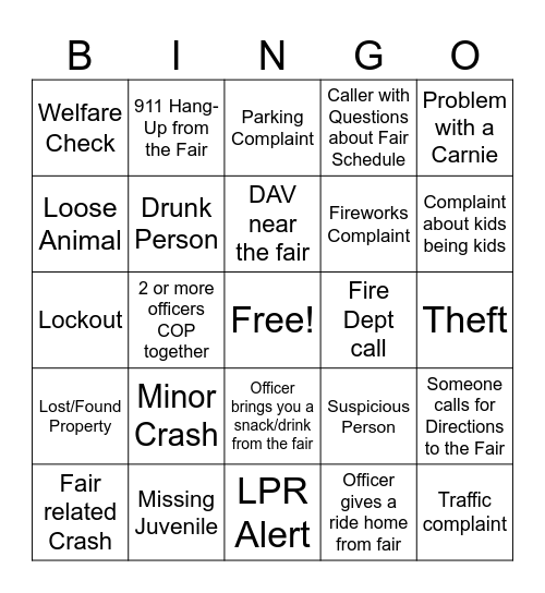 County Fair 2024 Bingo Card