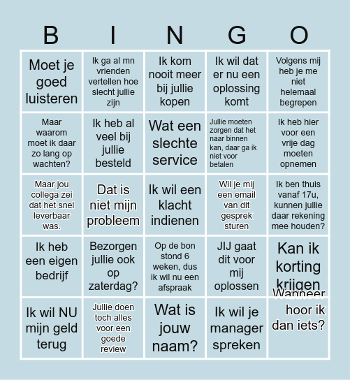 Klantenservice uitspraken Bingo Card