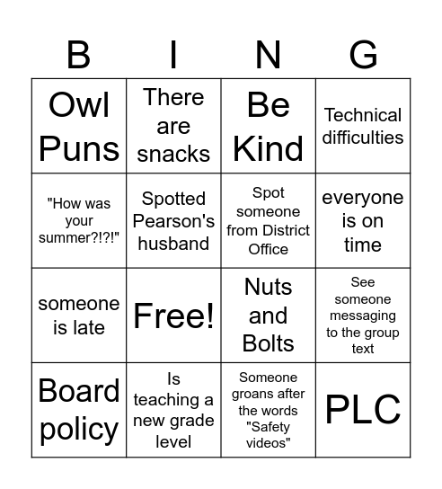 Untitled Bingo Card