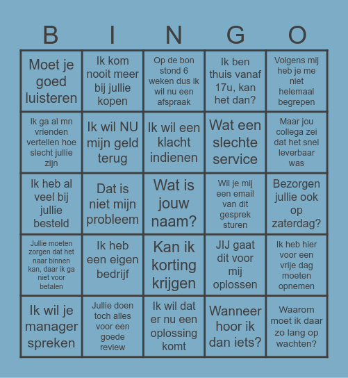 Klantenservice Bingo Card