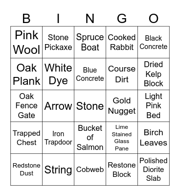 Minecraft Bingo Card