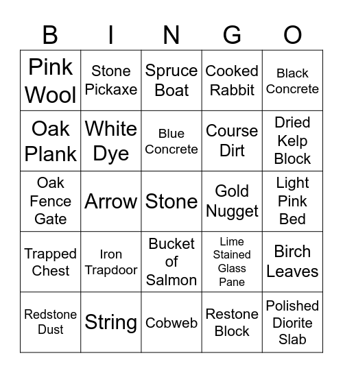 Minecraft Bingo Card