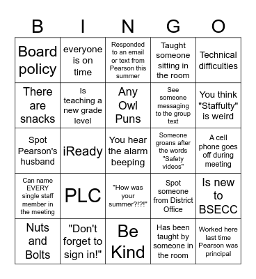 BSECC Welcome Meeting BINGO Card