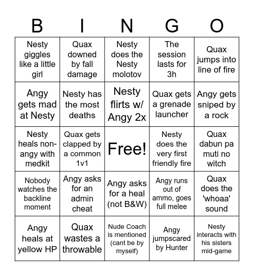 L4D Bingo Card