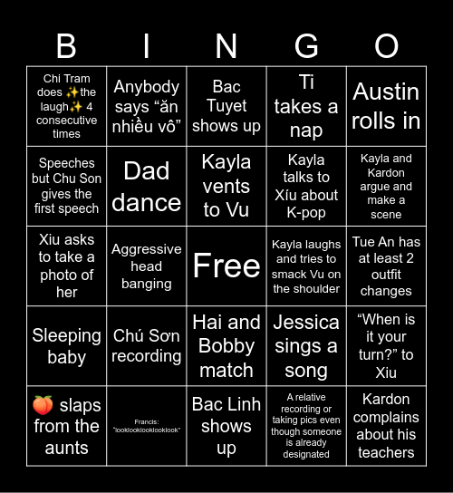 Lê Fam Reun 2024 Bingo Card