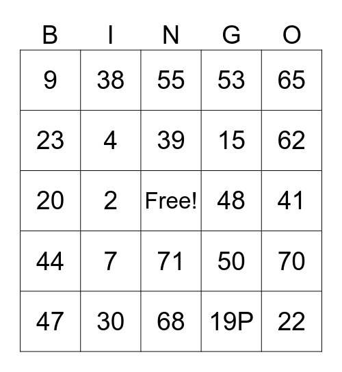 Number Bingo Card