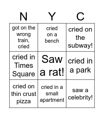 NYC Checklist Bingo Card