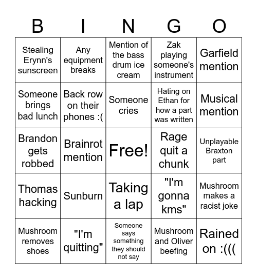 Percussion Bingo 2024 Bingo Card