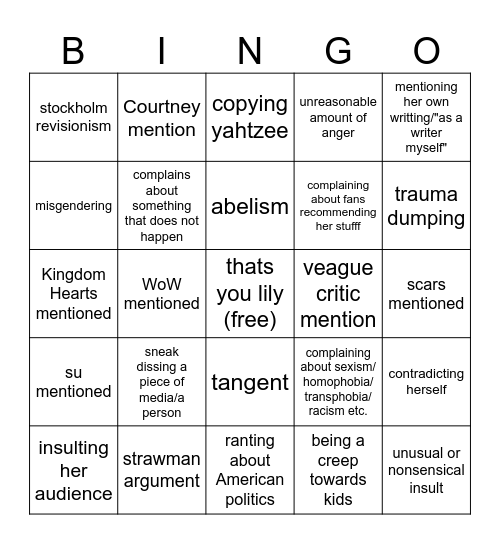 the lily bingo Card