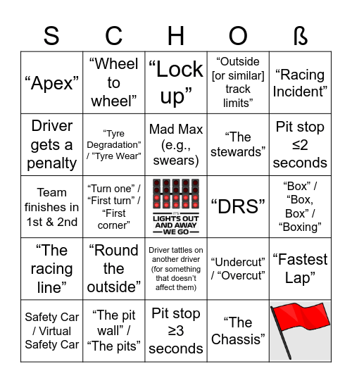 F1 Bingo Card