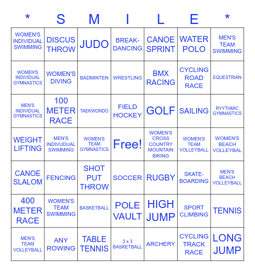 2024 SUMMER OLYMPICS Bingo Card