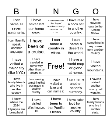 World Geography Bingo Card