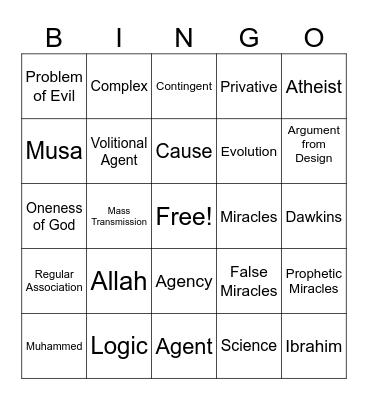 Why Islam Is True Bingo Card