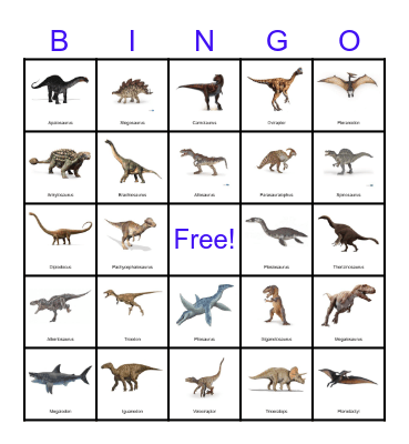 Dinosaur Bingo Card