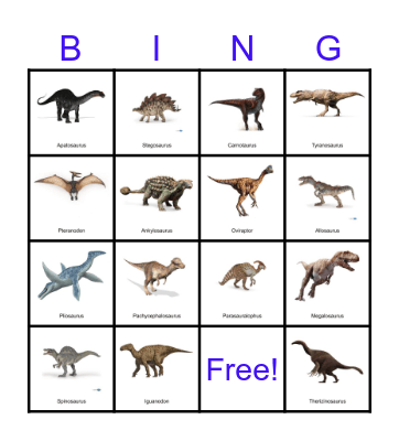 Dinosaur Bingo Card