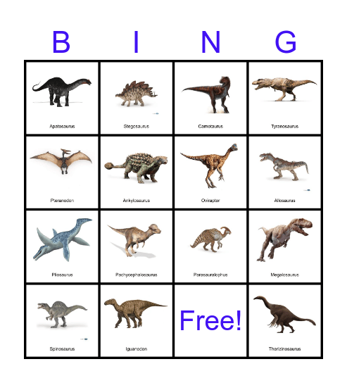 Dinosaur Bingo Card