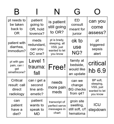 Nights Bingo Card