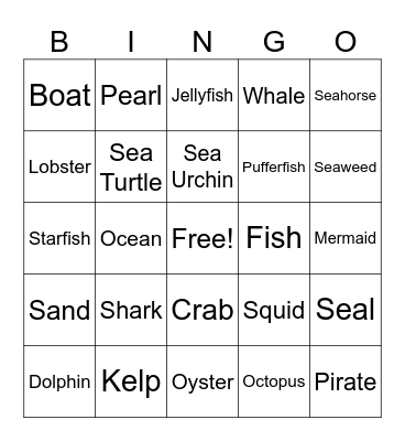 Ocean Bingo Card