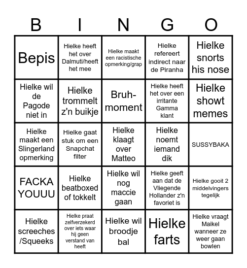 Streepje voor Hielke Bingo Card