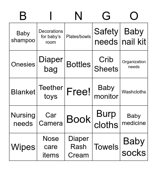 Taylor’s Baby Shower Bingo Card