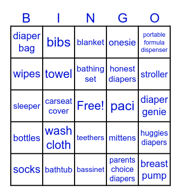 Mya's Baby Shower Bingo Card