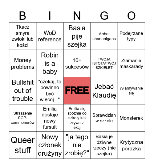 Exaltsekai Bingo Card