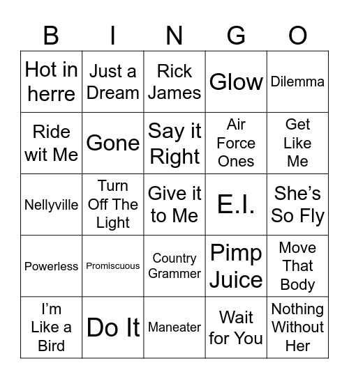 Nelly V. Furtado Bingo Card