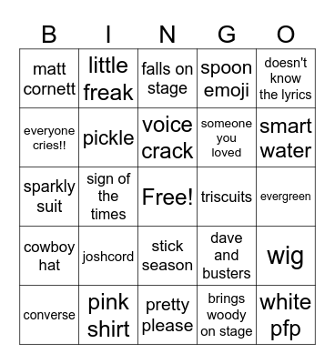 TGY TOUR Bingo Card