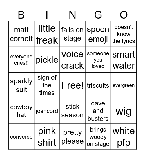 TGY TOUR Bingo Card